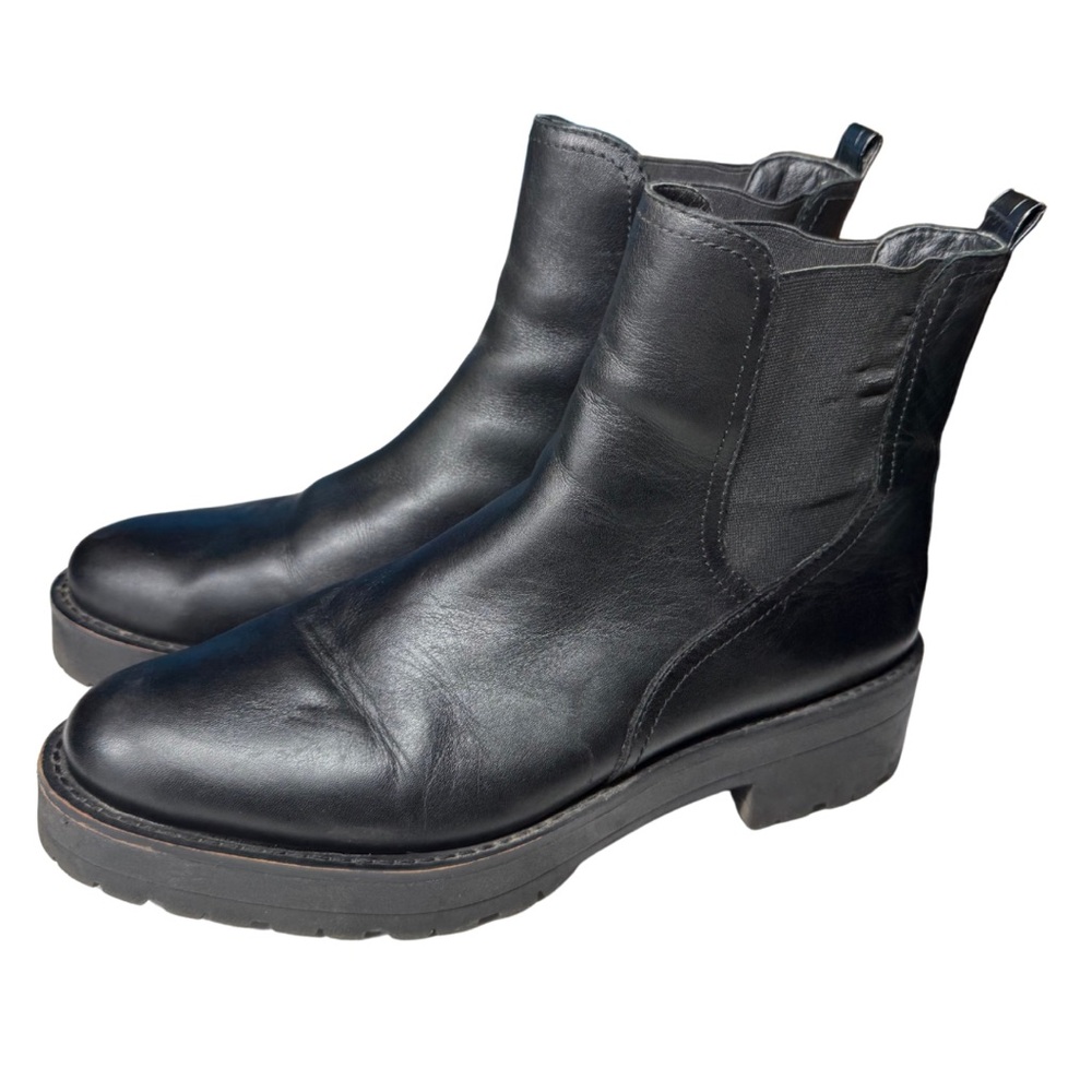 Sam Edelman Justina Chelsea Black Ankle Boots with Platform Sole 10 leather moto